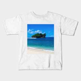 Watu Karung lagoon sand beach with rock islands Kids T-Shirt